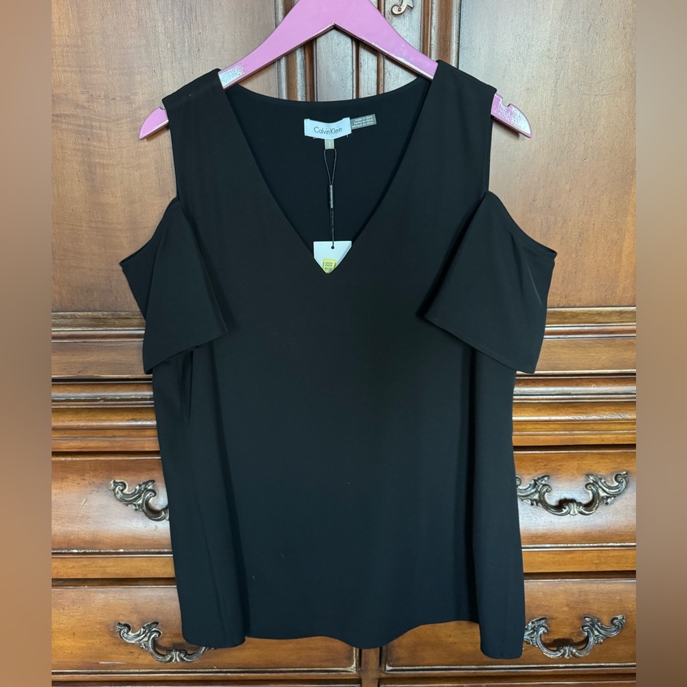 Calvin Klein Elegant Black Cold Shoulder Blouse NWT